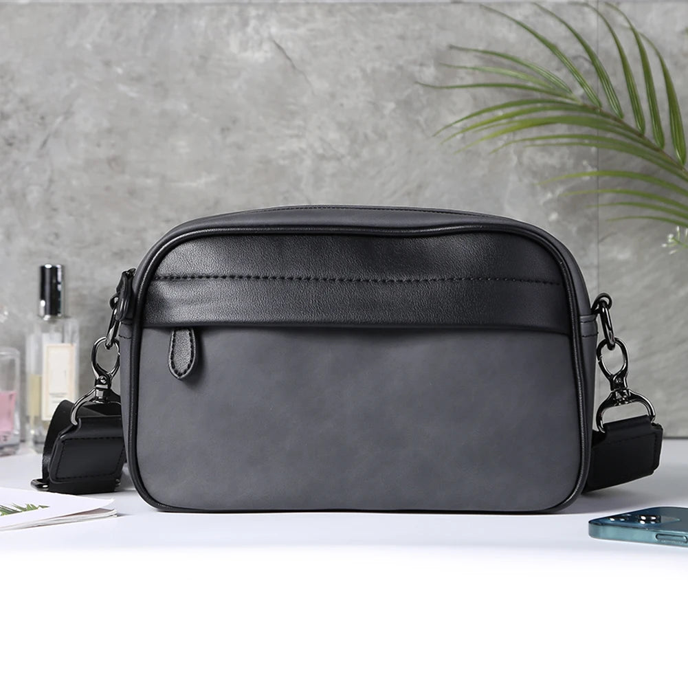 Leather Fashion Crossbody Bag Classic Pattern Casual Business Men Shoulder Crossbody Bag Wide Strap Small Square for Travel Work