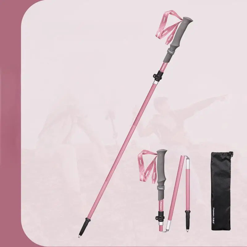 Ultralight folding trekking pole with external lock telescopic carbon fiber hiking cane climbing crutch outdoor equipment