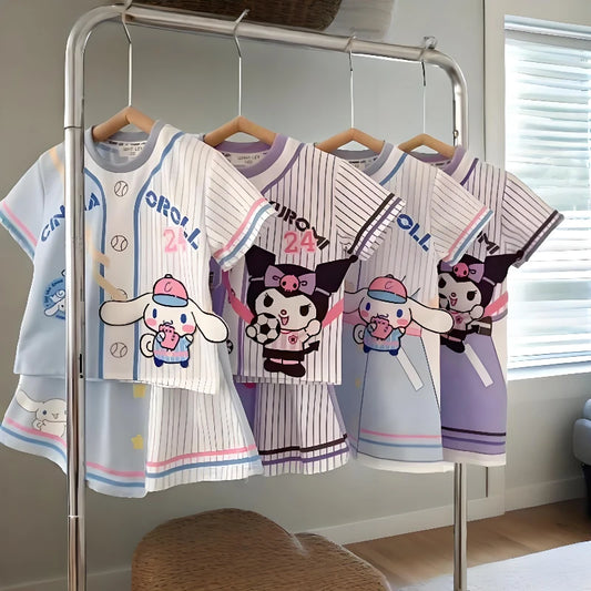 2025 Summer Girls Casual Clothing Sets Cartoon Printed Children Kuromi T Shirt Skirt 2pcs Set Kids Breathable Outfits Outfoor
