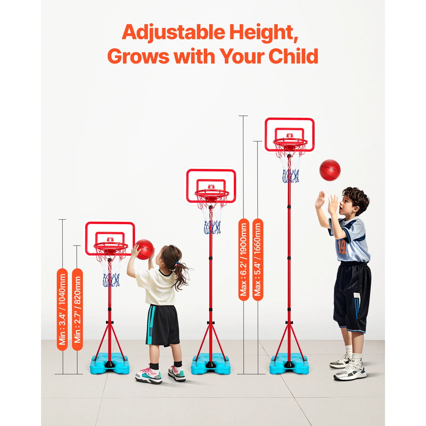 VEVOR Toddler Adjustable Basketball Hoop 104-190CM Rack for Kids Outdoor Indoor Ball Sport Backboard Rim Shoot Children Toys