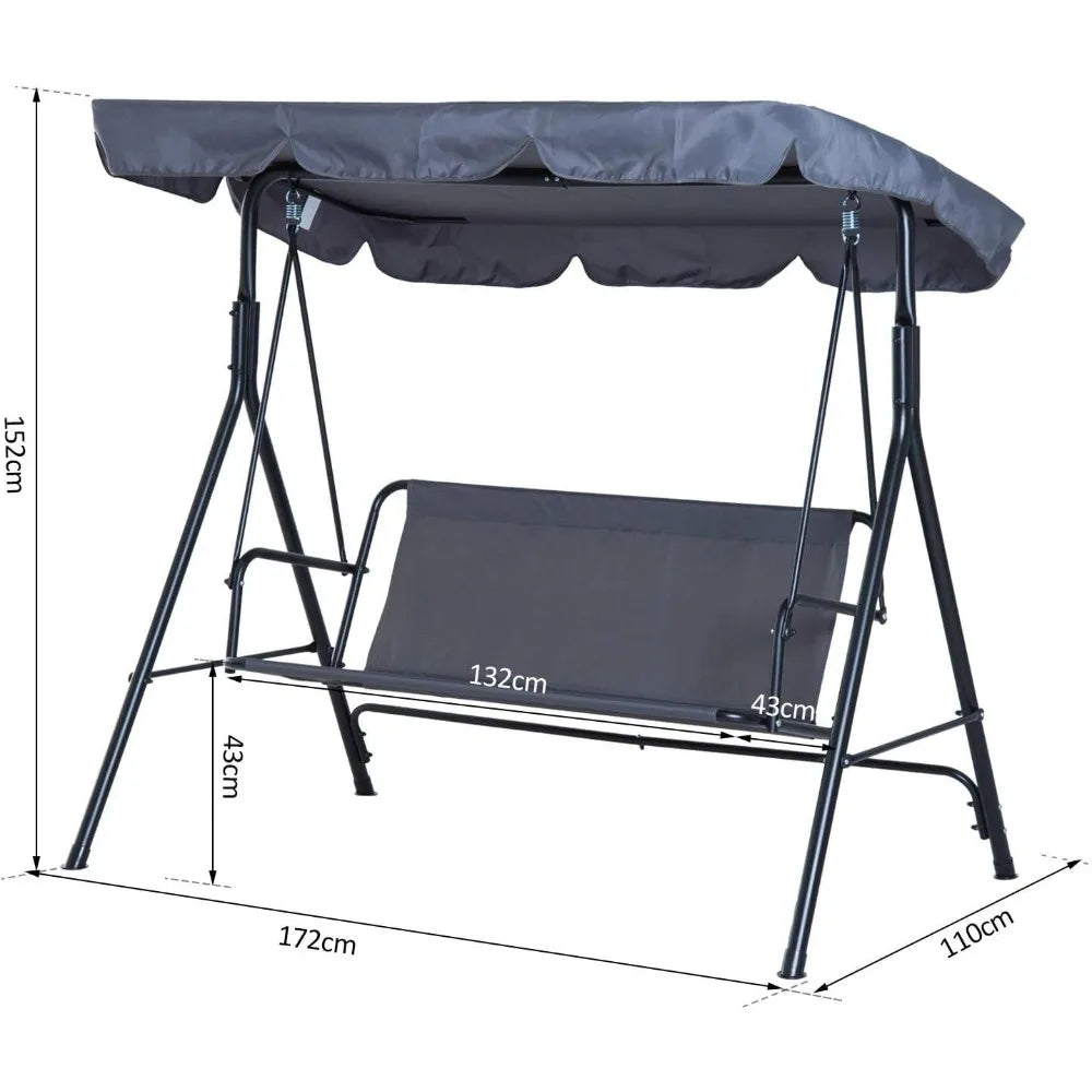 Garden Swing Chair, 3 Seater Canopy Swing Chair Garden Rocking Bench Heavy Duty Patio Metal Seat W/Top Roof, Patio Swing Bench