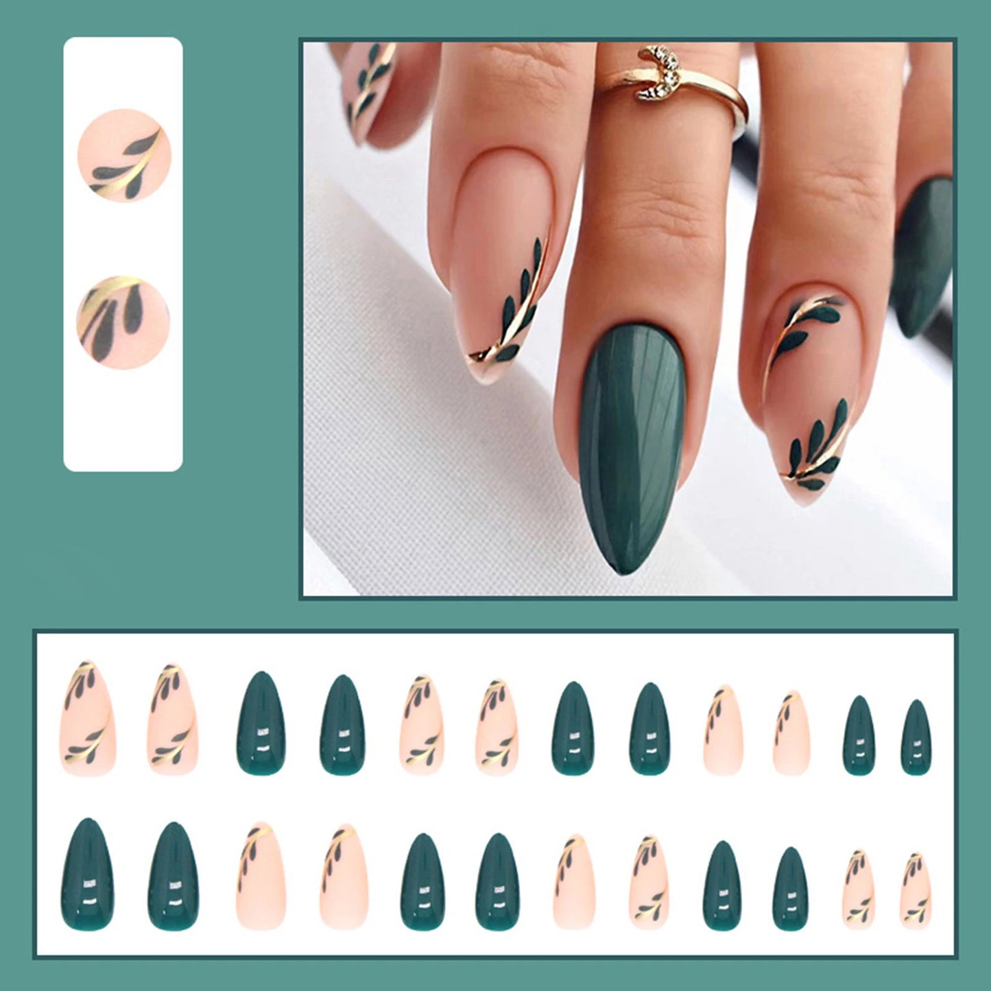 Green Glossy Frosted Fake Nails Charming Comfortable to Wear Manicure Nails for Party Travel Hand Makeup