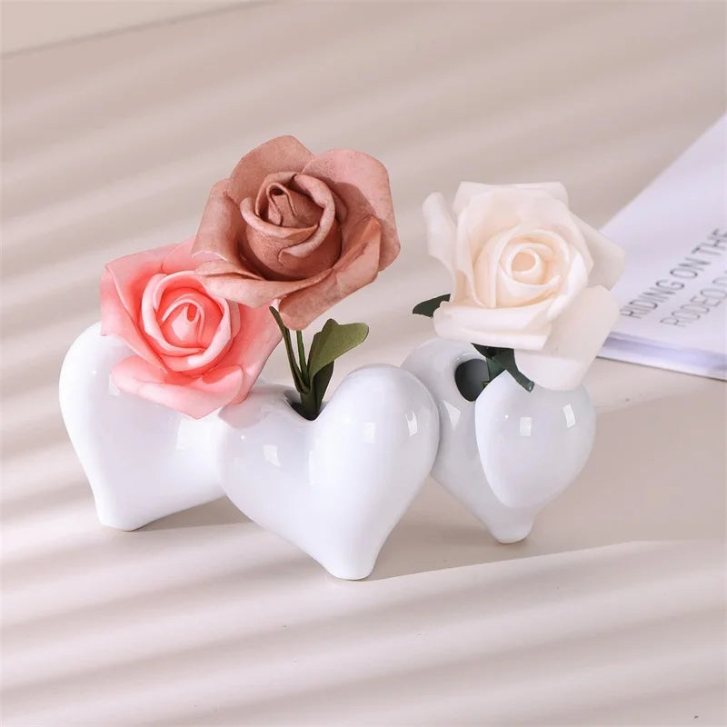Heart Shaped Ceramic Vase with Modern Boho Design - Perfect Valentines Day Decor for Living Room Office Bedroom and More