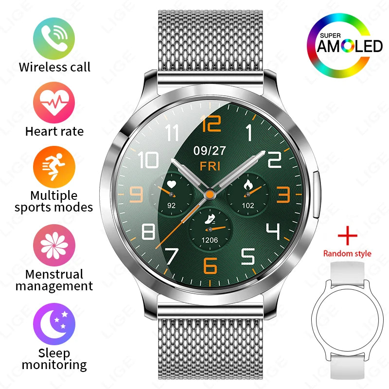 LIGE New Smart Watch Women Ultra-thin AMOLED HD Screen Sport Fitness Bracelet Custom Watch Face Bluetooth Call Luxury Smartwatch