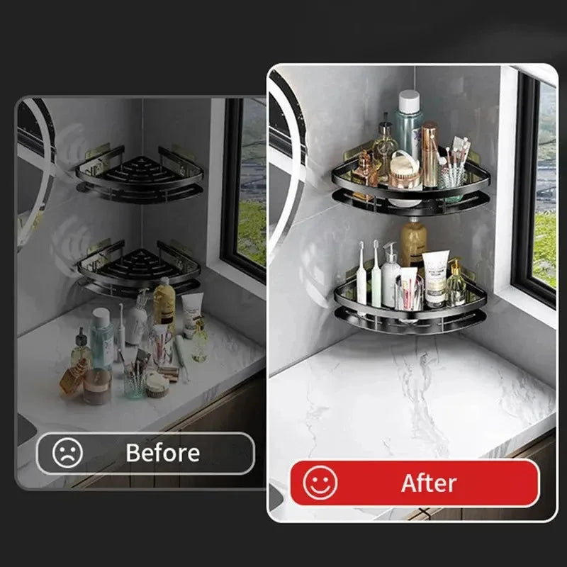 Bathroom Shelf Makeup Storage Organizer Aluminum Alloy Shampoo Rack Shower Shelf Bathroom Accessories No Drill Wall Shelf