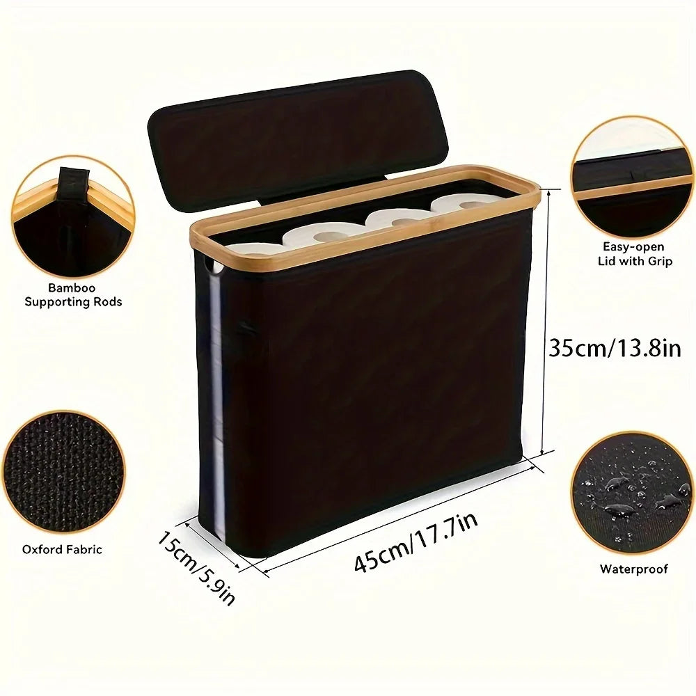 Bathroom Storage Basket Paper Organizer with Handle Slim Roll Paper Storage Box, Rectangle Shape for Home Organization