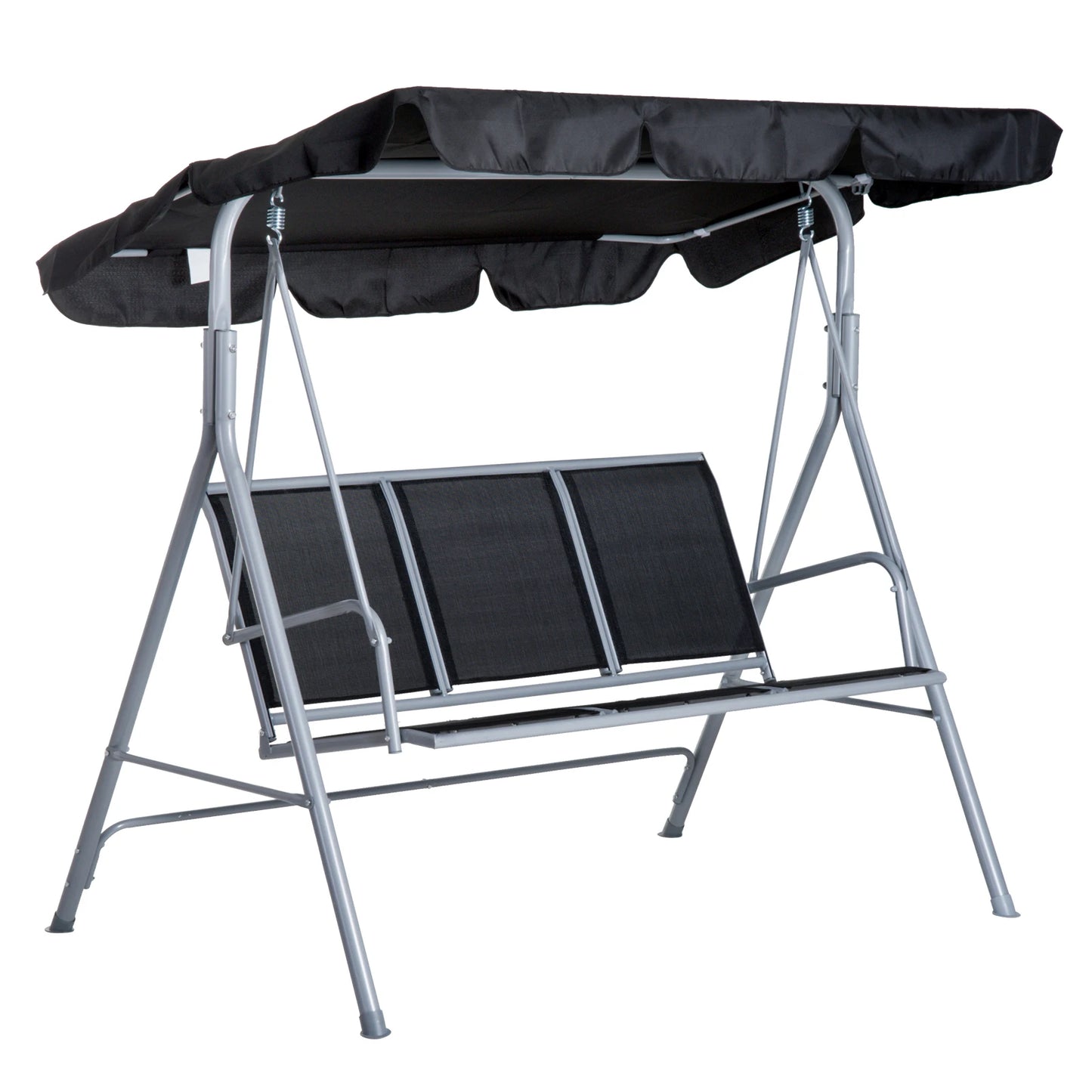 Outsunny 3 Seater Swing Chair Garden Canopy Swing Bench Hammock with Breathable Fabric for Patio, Black