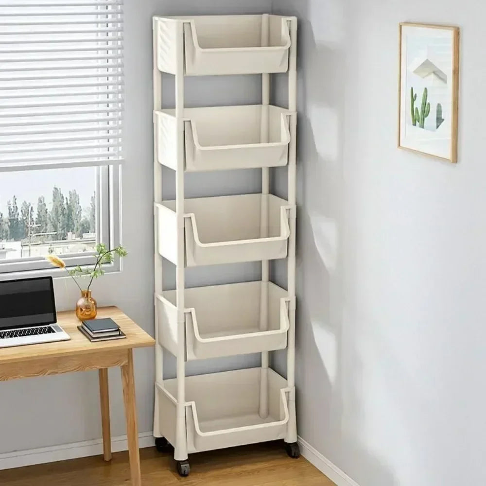 Trolley Bookshelf - Multifunctional Storage Rack with Narrow Design.  Kitchen Corners,  Bathroom and Living Room Storage,