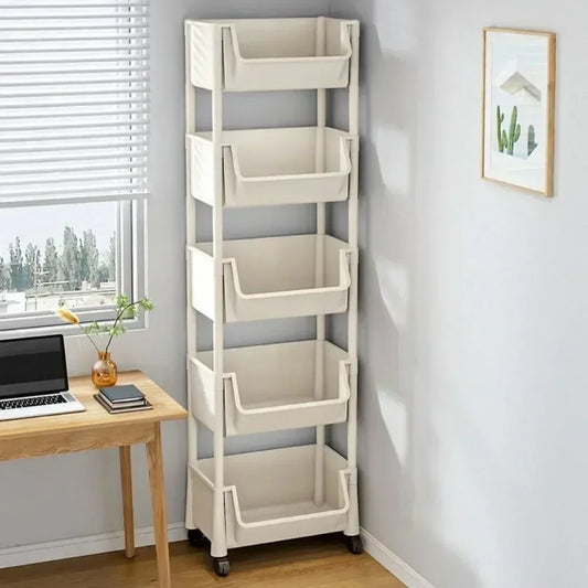 Trolley Bookshelf - Multifunctional Storage Rack with Narrow Design.  Kitchen Corners,  Bathroom and Living Room Storage,