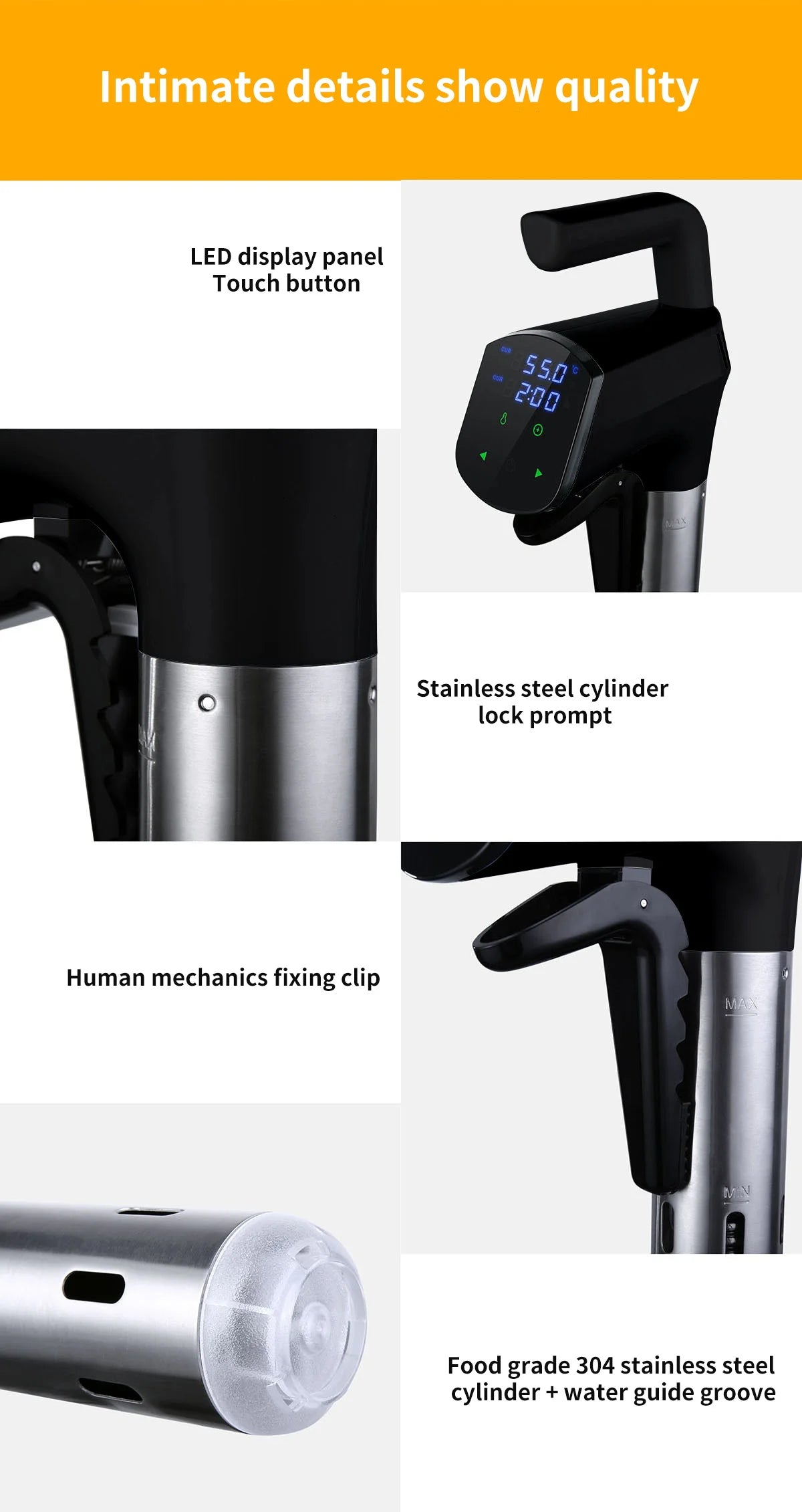 1100W Sous Vide Cooker LCD Touch Immersion Circulator Accurate Cooking IPX7 Waterproof Vacuum Cooker with Smart APP Control