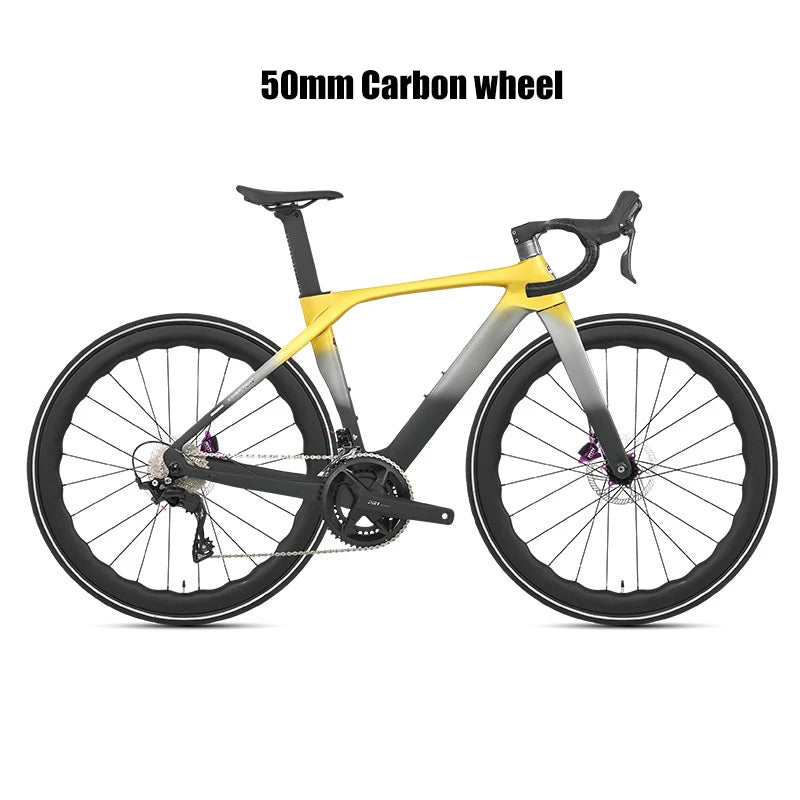 TWITTER Full Carbon Light Weight Road Bike Wireless WheelTop EDS 24S Racing Bicycle 4-Piston Disc Brake With 50mm Carbon Wheels