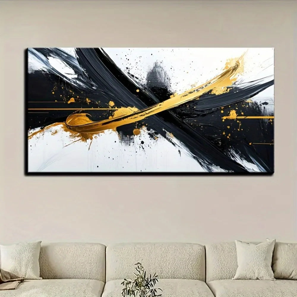 Framed black and white abstract canvas mural, home office decor, pine solid wood frame, 1.5 inches thick