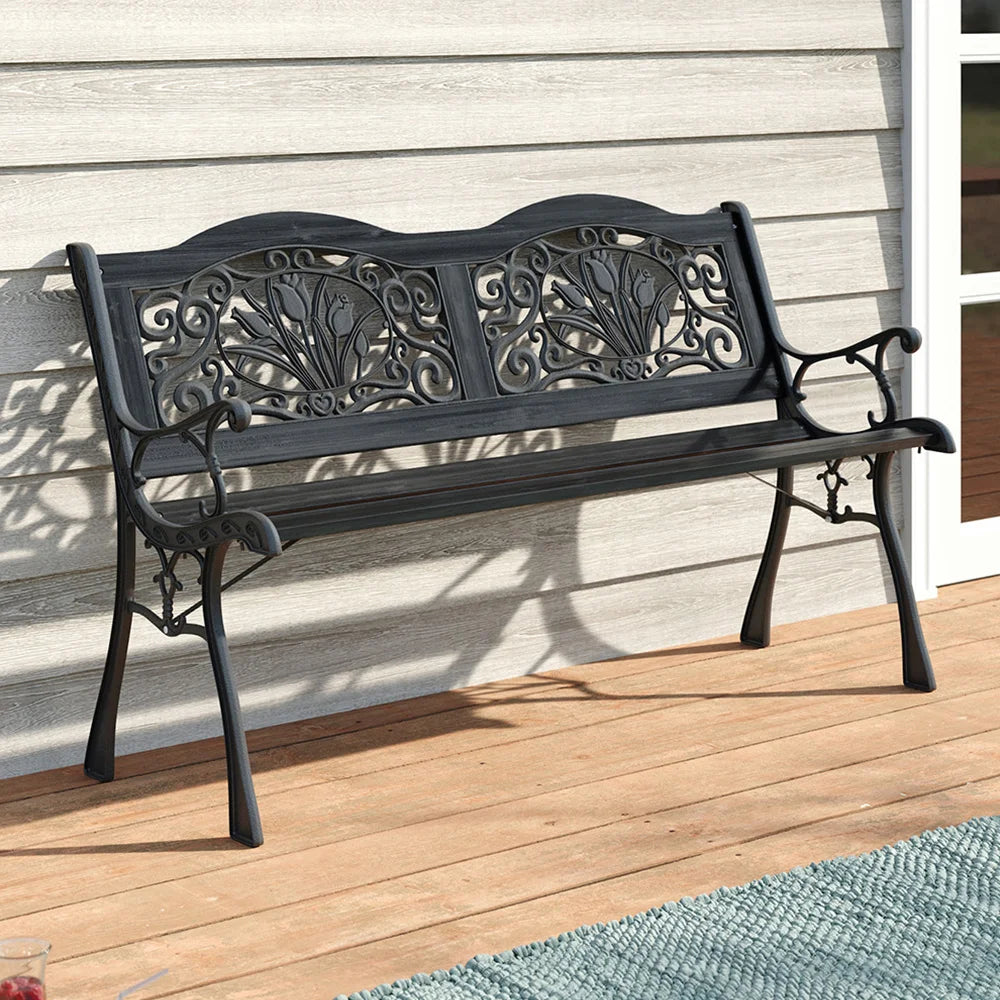 【Breeins】Black Metal Frame Wood Garden Bench
