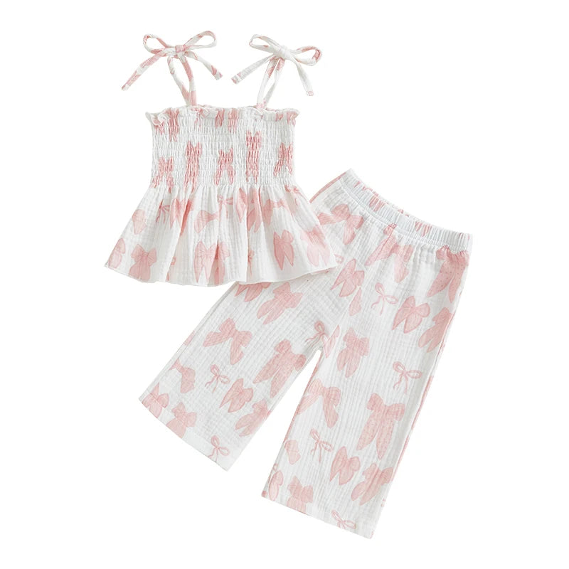 2025-01-02 Lioraitiin Summer Toddler Kid Baby Girl Clothes Set Sleeveless Lacing Strap Camisole Elastic Waistband Pants Outfits