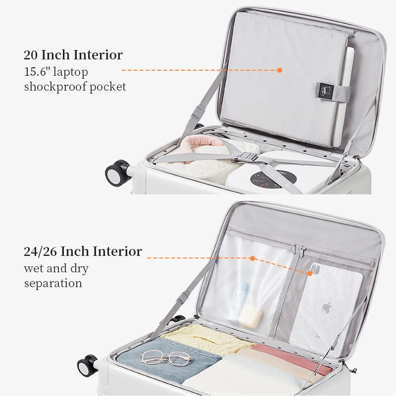 Aji Luggage Travel Suitcase New Design Side Opening Lid With 40MM Expanding Capacity Travel Suitcase 20 24 26 Inch Trolley Bag