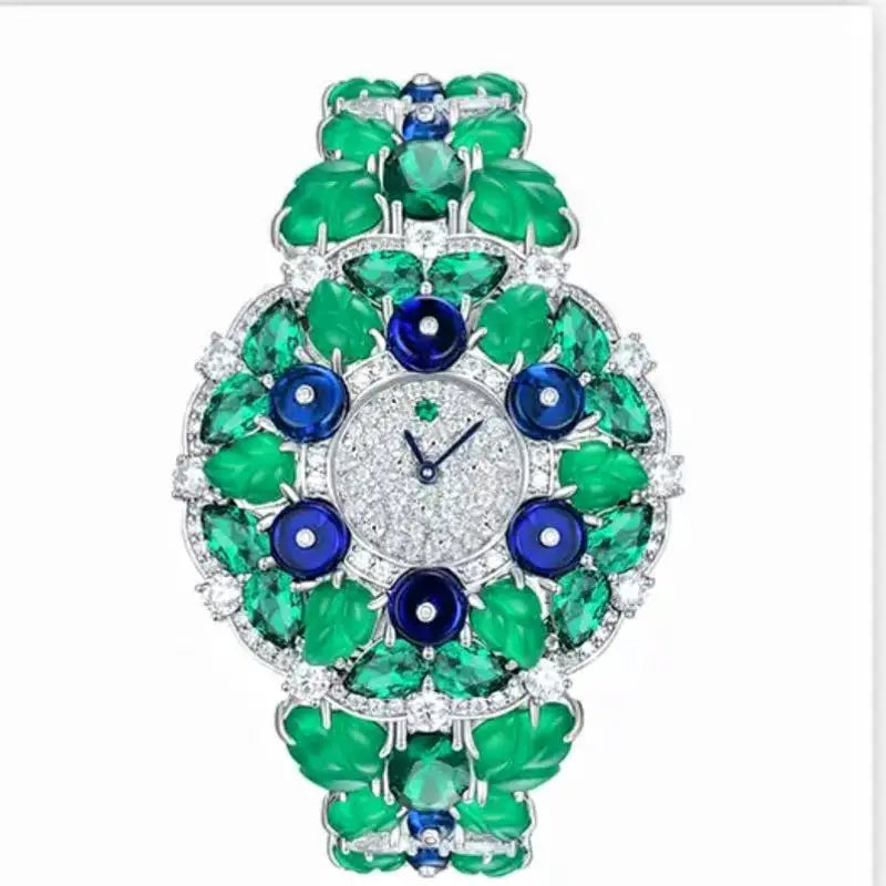 ZOCA Luxury Woman Bracelet Gemstone Wristwatch 925 Sterling Silver Original High Quality Bracelet Elegant Woman Quartz Watch