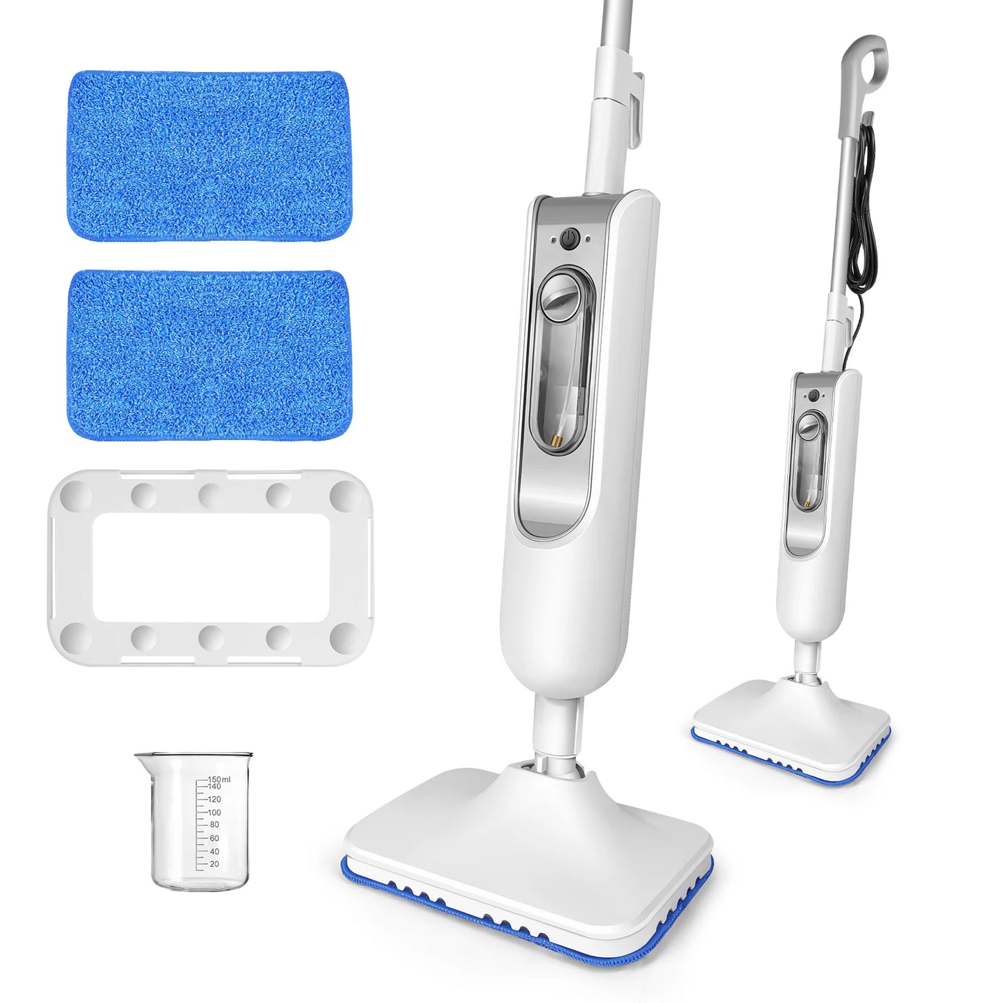 1500W Electrci Steam Cleaner with 400ML Water Tank, 2 Speed Adjusable, 20s Fast Heating Up, 2 Floor Cloth, 4.8m Cable
