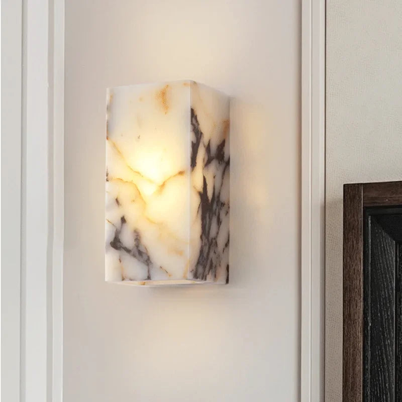 Luxury Black Cuboid Natural Stone Wall Lamp High-end Bedroom Bedside LED Sconce Living room Bathroom Waterproof Lighting Fixture