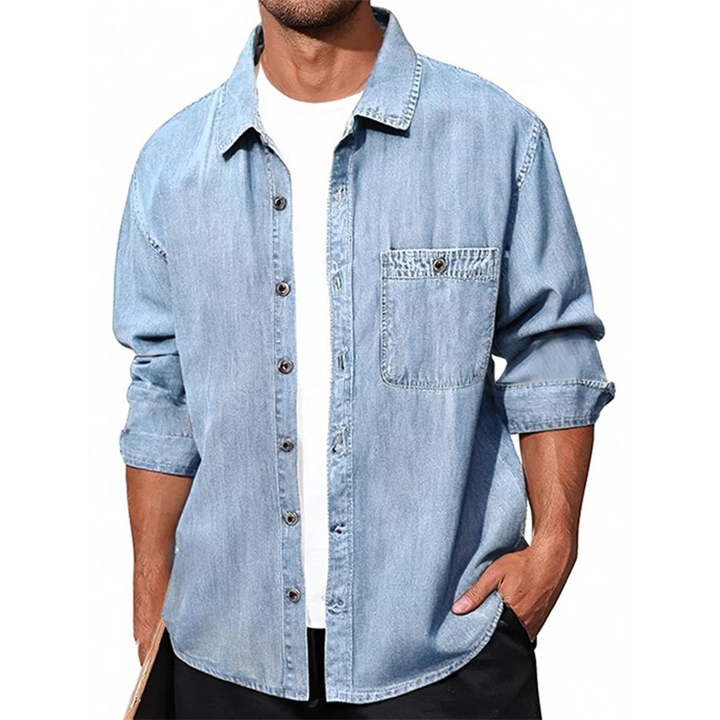 Men‘S Denim Jacket Cowboy Retro Cotton Denim Coat Spring Loose Fit Jeans Jacket Outerwear Business Casual Basic Denim Shirt