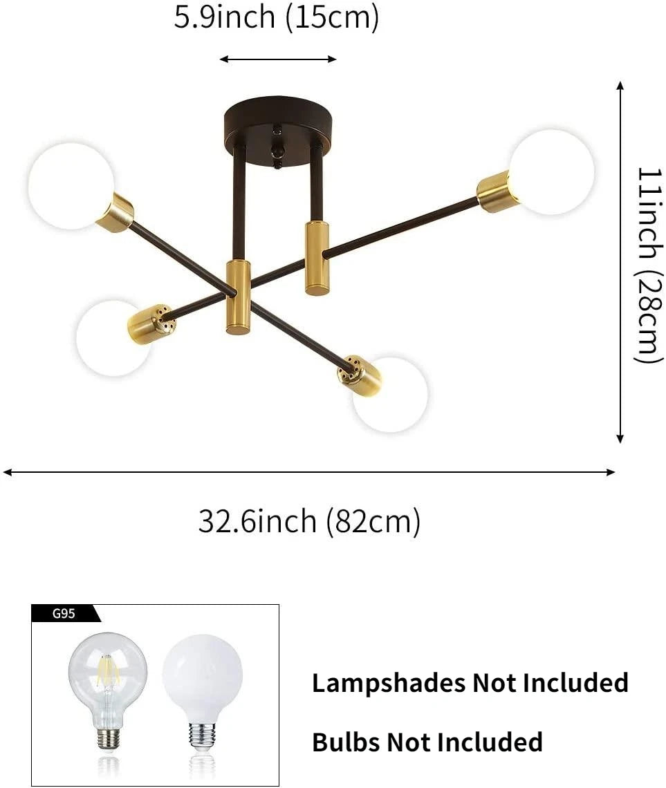 Dropshipping Modern Sputnik Chandelier Nordic Semi Flush Mount Ceiling Lamp Brushed Antique Gold Home Decor Lighting Fixture