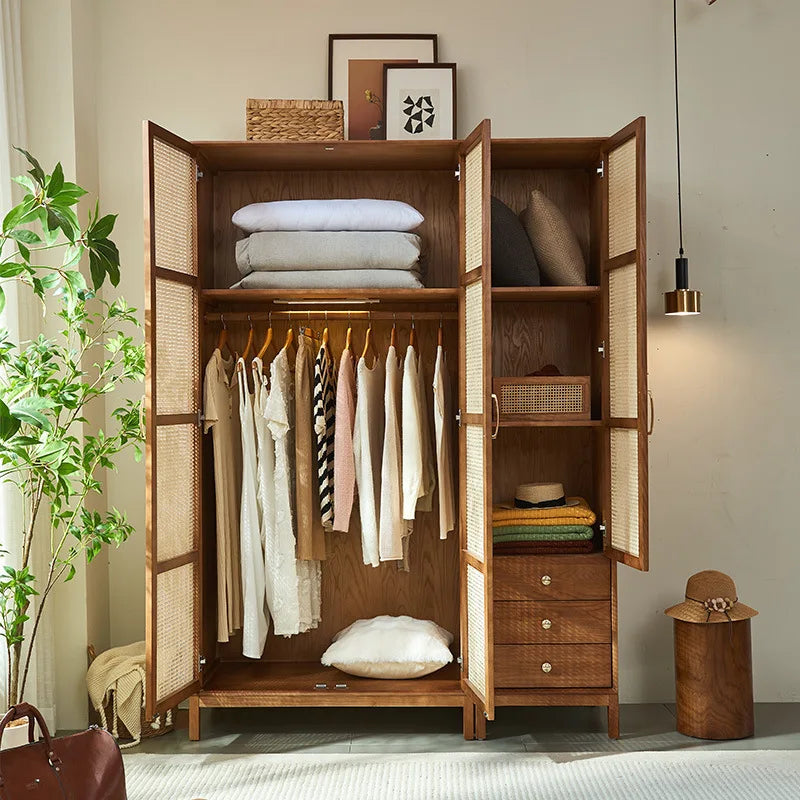 wood rattan wardrobe Japanese modern home bedroom locker small apartment storage combination large wardrobe