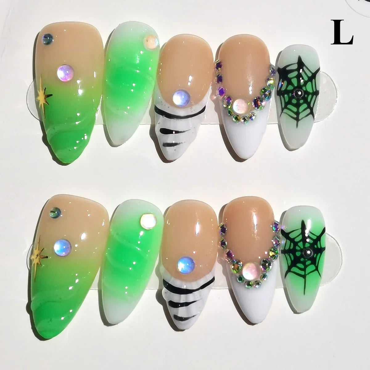 10pcs Handmade Duck Press on Nails Y2K False Nails Leopard Print Fake Nail Tips Short French Design Ins Spice Girl Wearable