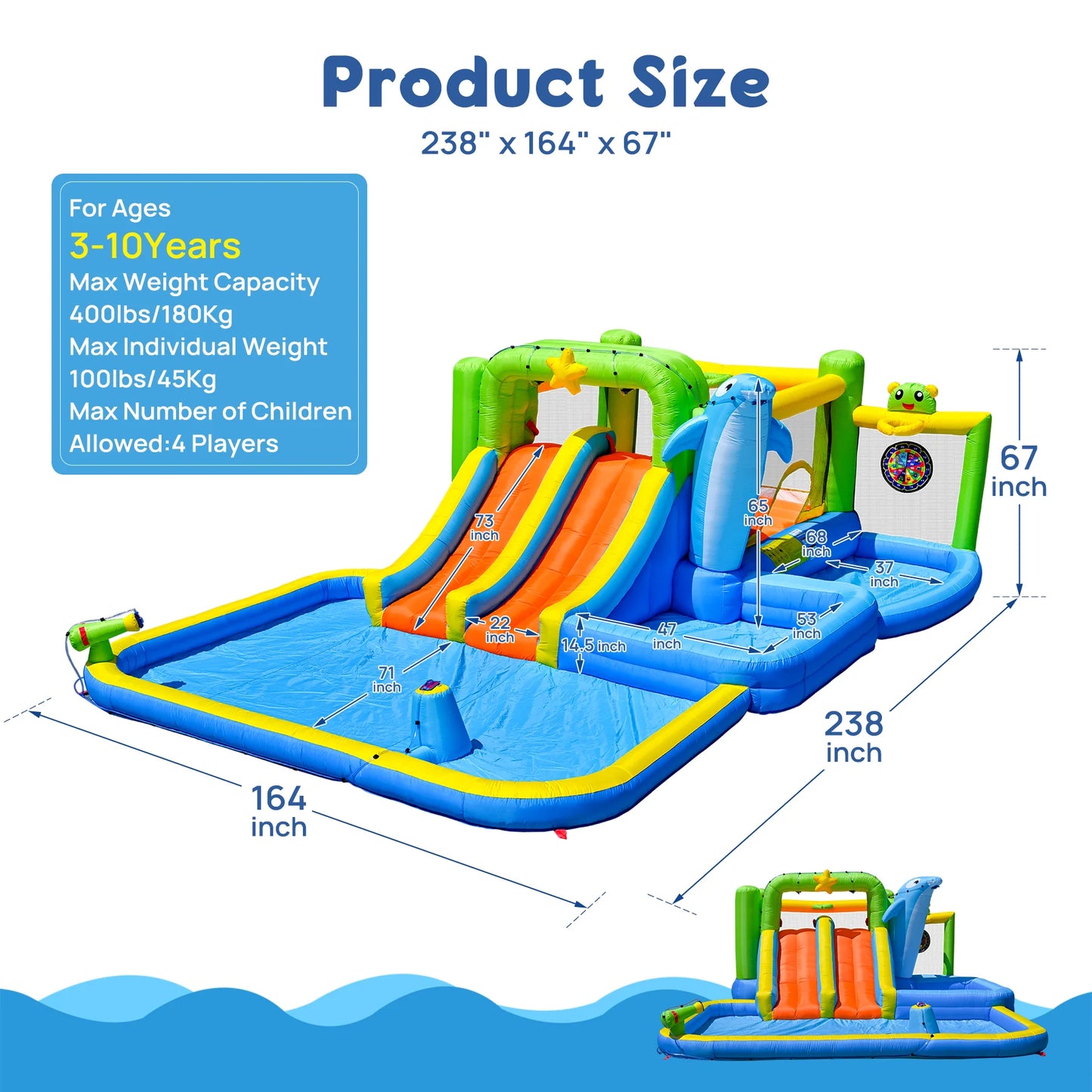 Inflatable Slide Water Park Trampoline Bouncing House Outdoor Garden For Endless Fun to Kids with Blower and Toys