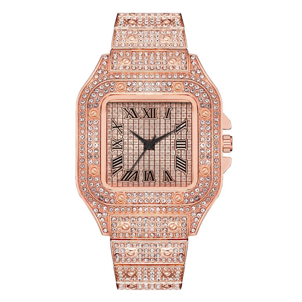 Luxury Classic Business Men's Steel Strap Square Roman Scale Rhinestone Quartz Watch Fashion Male Wristwatch Relogio Masculino