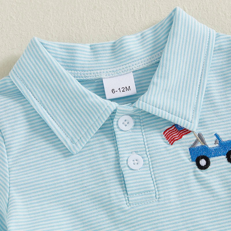 American Flag Print Toddler Baby Boy Short Sleeve Shirt Collared Striped Tops Summer Clothes Independence Day Outfit