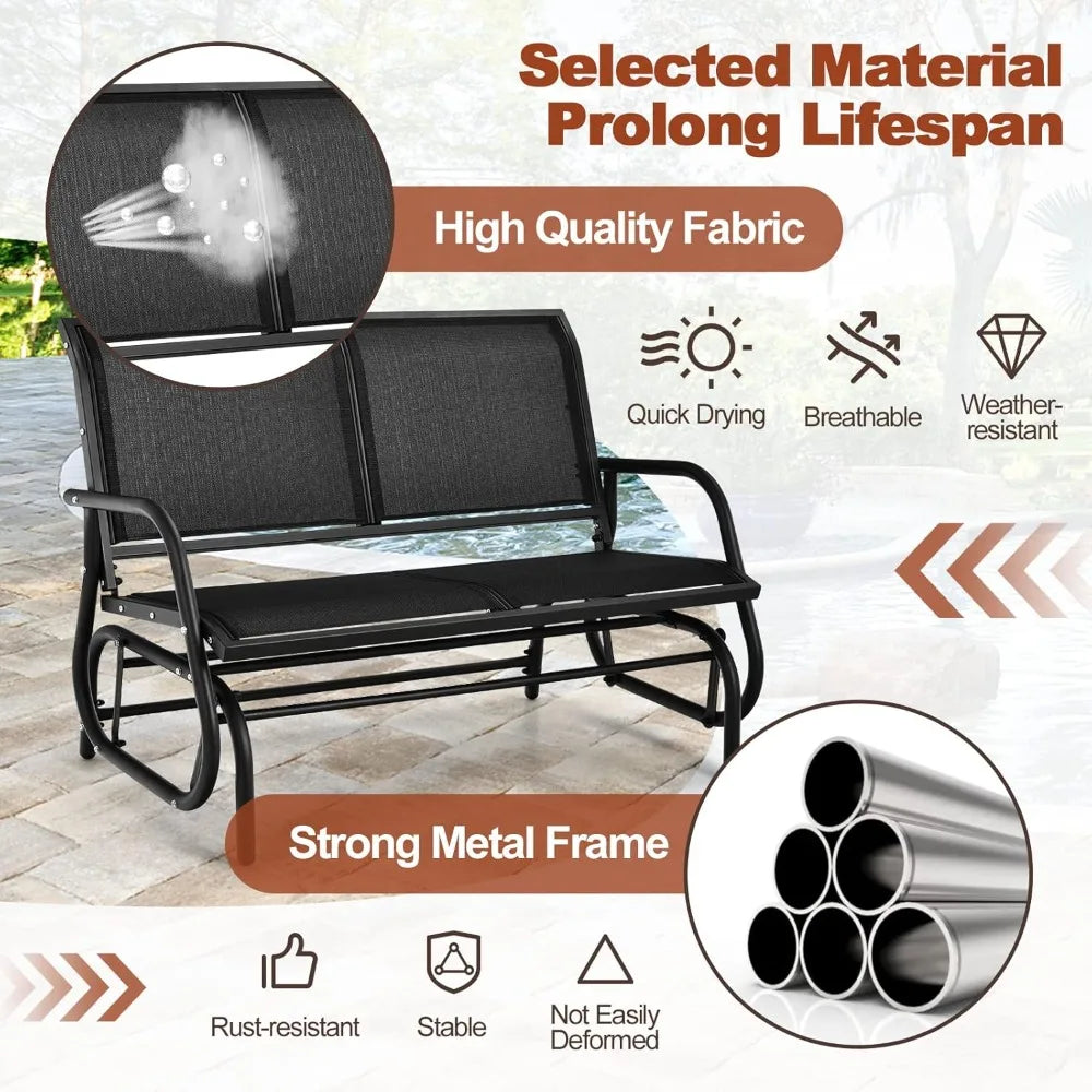 2-Person Outdoor Glider Bench,  Patio Double Swing Gliding Chair Loveseat ,  Porch, Backyard and Poolside