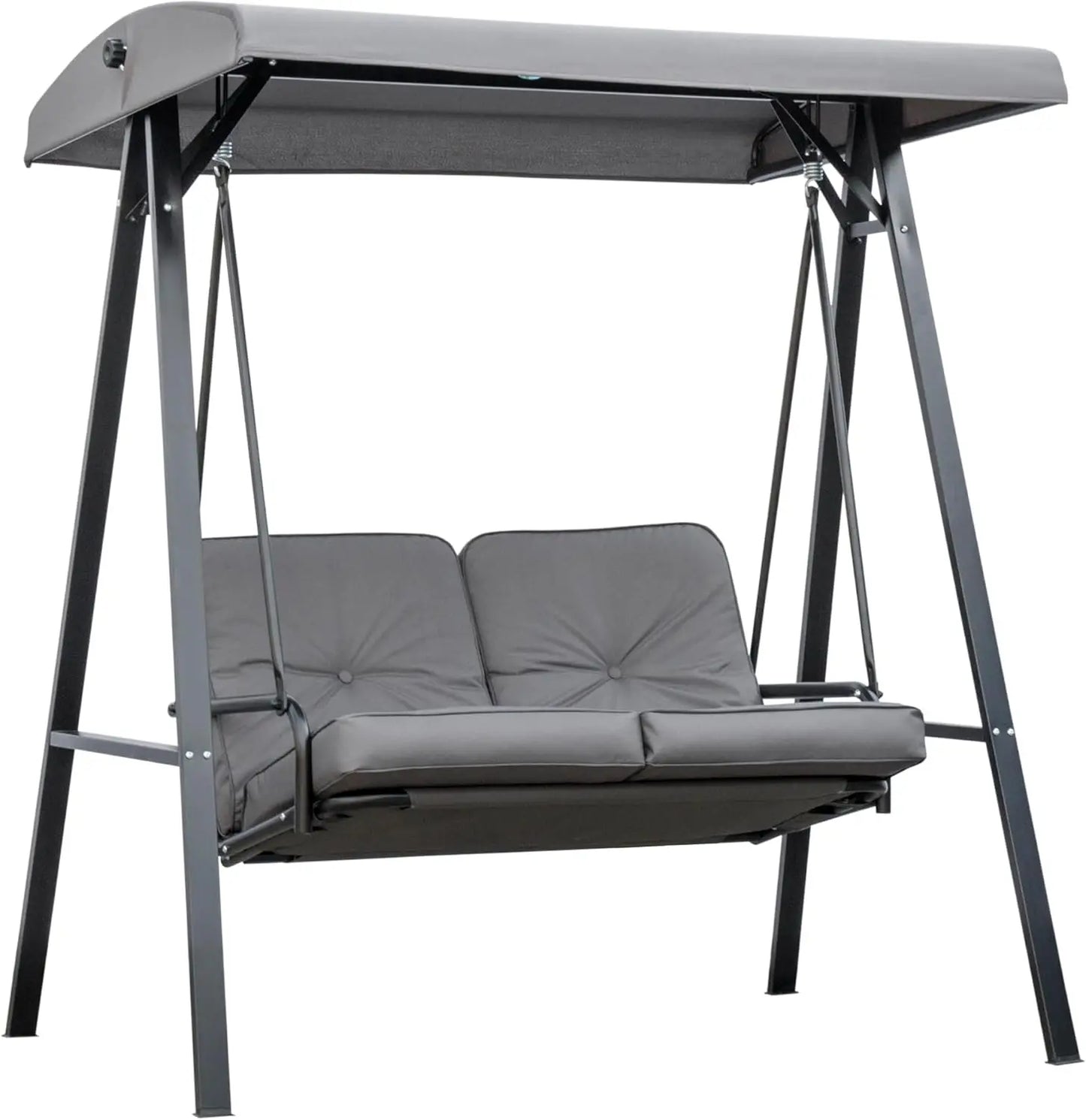 2 Seater Garden Swing Chair with Adjustable Tilting Canopy, Outdoor Hammock Bench with Steel Frame for Patio