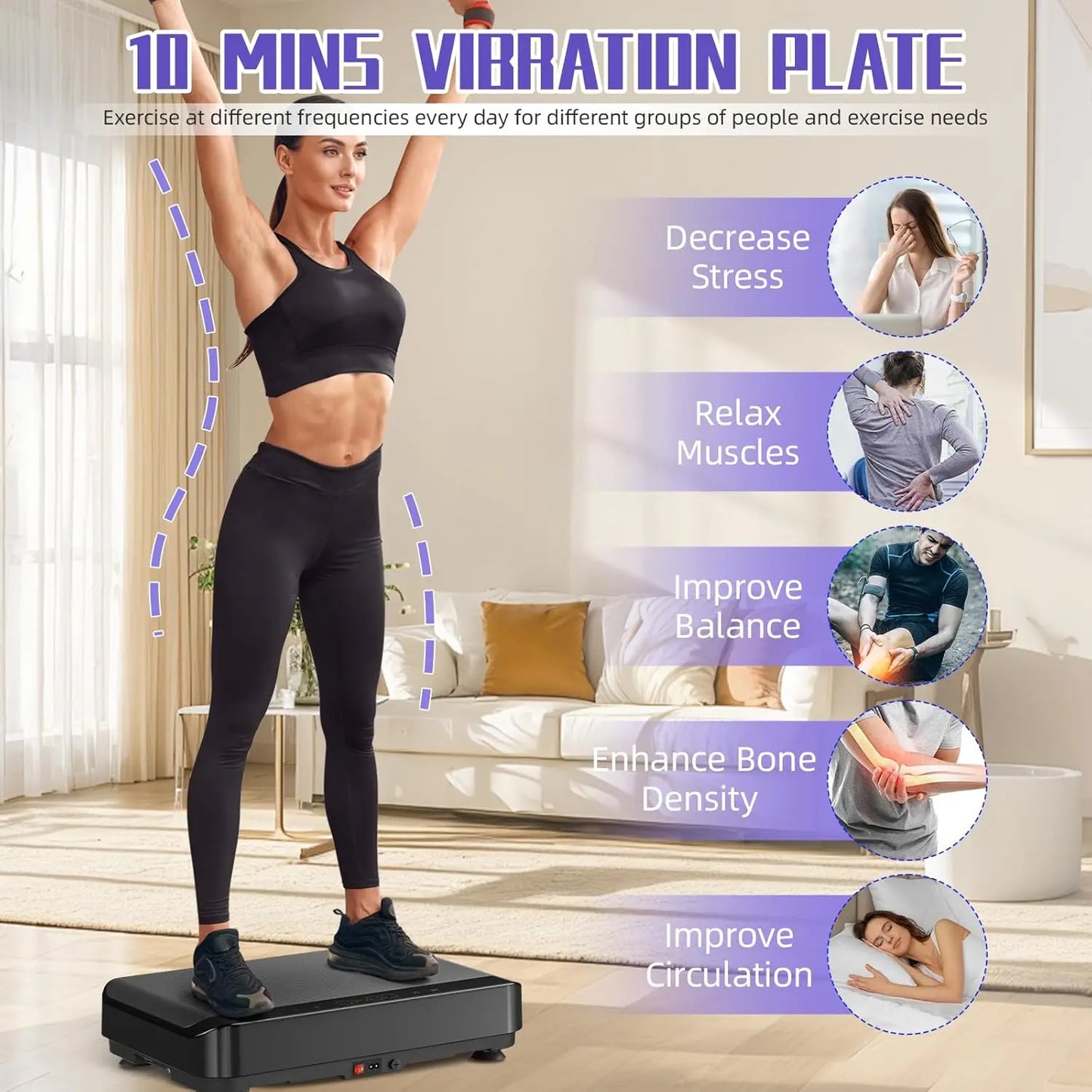 Vibration Plate Exercise Machine,Bluetooth Power Vibrate Fitness Platform,9 Modes Home Vibration Plate for Lymphatic Drainage,Wh
