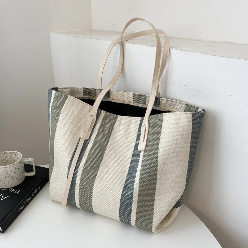 Raffia Summer Bags for Woman 2024 Stripe Designer Shoulder  Crossbody Shopper Storage Bag Women Casual Canvas Handbag Tote Bag