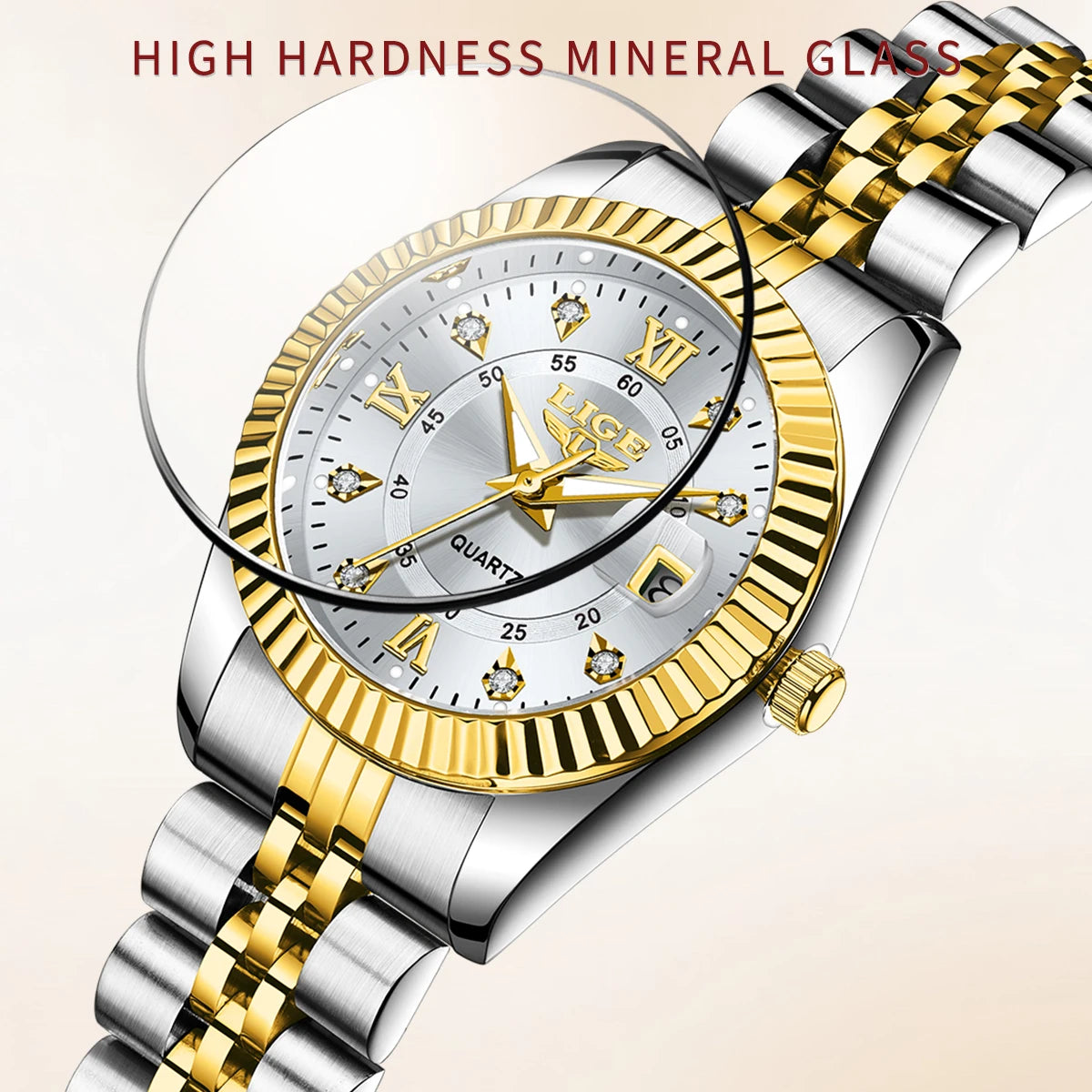LIGE Fashion Woman Watch Stainless Steel Waterproof Auto Date Elegant Ladies Wristwatch Luxury Original Quartz Watch for Women