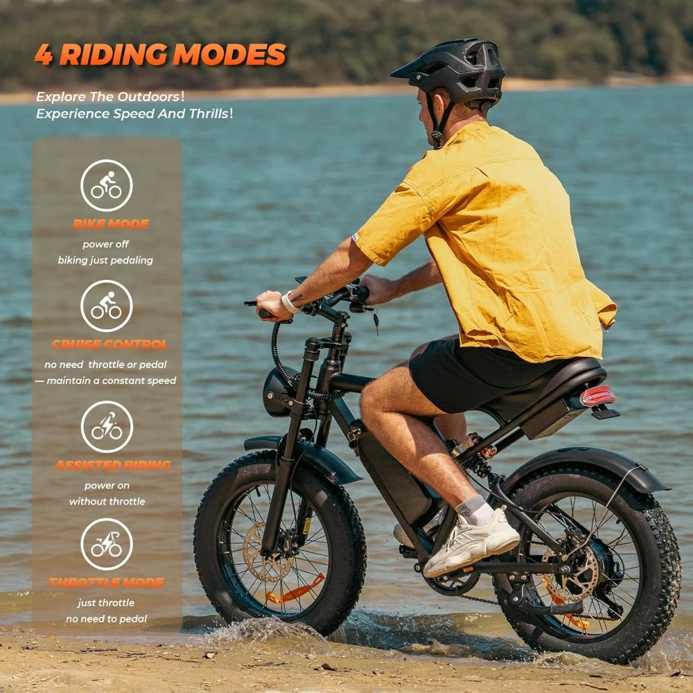 Electric Bike,20”x 4”Fat Tire，Peak 1500W Motor,7 Speed Electric Motorcycle Bicycle, 48V15AH/13AH Battery 3 Riding Modes Up to