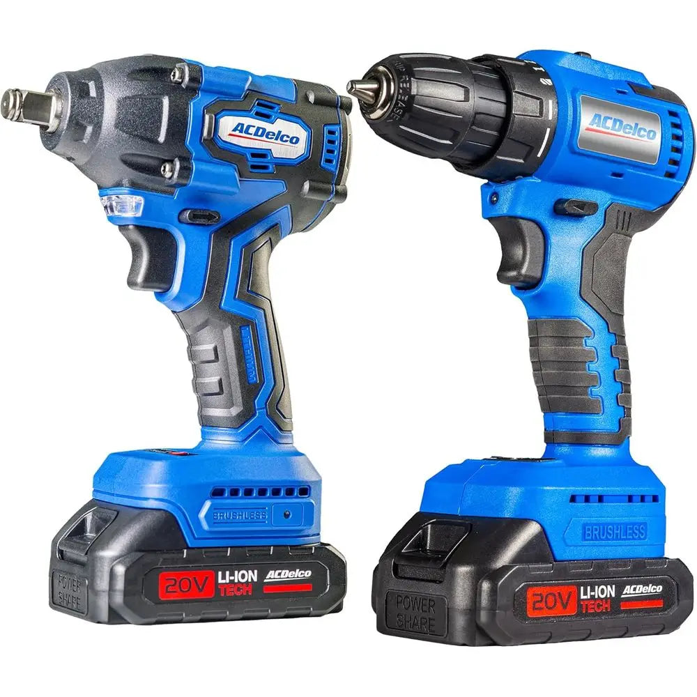 20V 2 Tool Power Tool Combo Kit with 2 Batteries and Included Brushower Tool Set