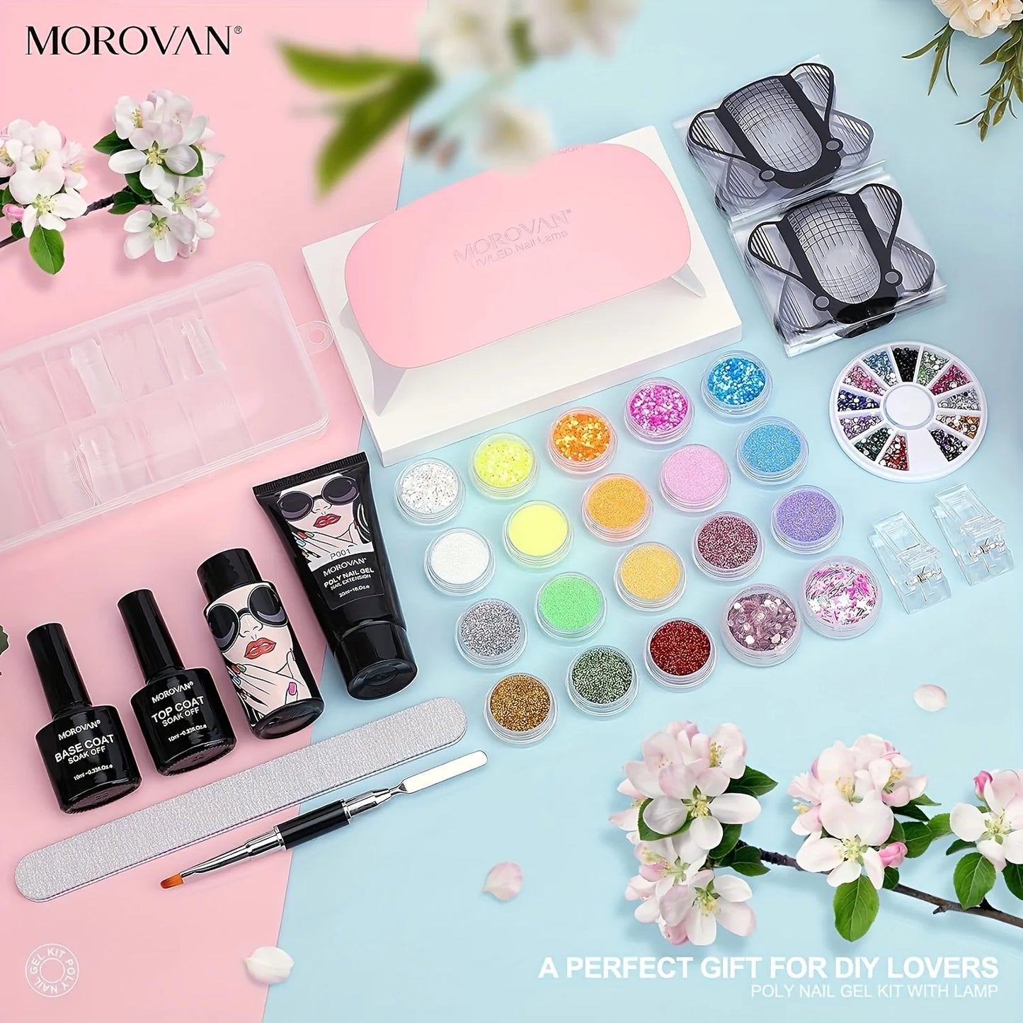 Poly nail kit -20 color glitter, with UV light and nail drill, suitable for beginners Poly nail extension kit nail kit