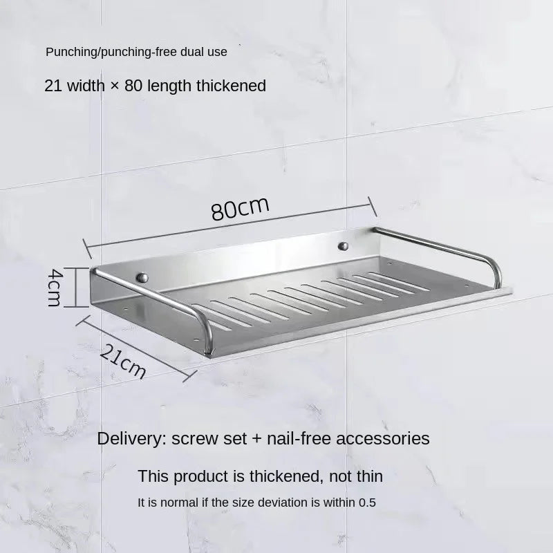 Bathroom Shelf Organizer Storage Wall Mounted Shelves Kitchen Shower Rack Stainless Steel Shampoo Holder Drain Water Accessories