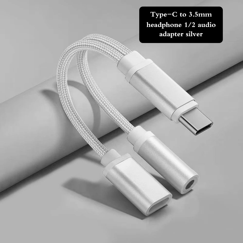 Nylon 2 In 1 Type-C To 3.5 mm Charger Headphone Audio Jack USB C Cable Type-C To 3.5mm Connector Adapter For Mobile Phone