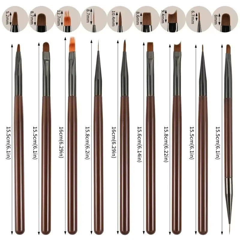 LINMANDA Nail Art Design Pen Painting Tools with Nail Extension Gel Brush Nail Gel Brush Salon at Home Diy Manicure 9psc