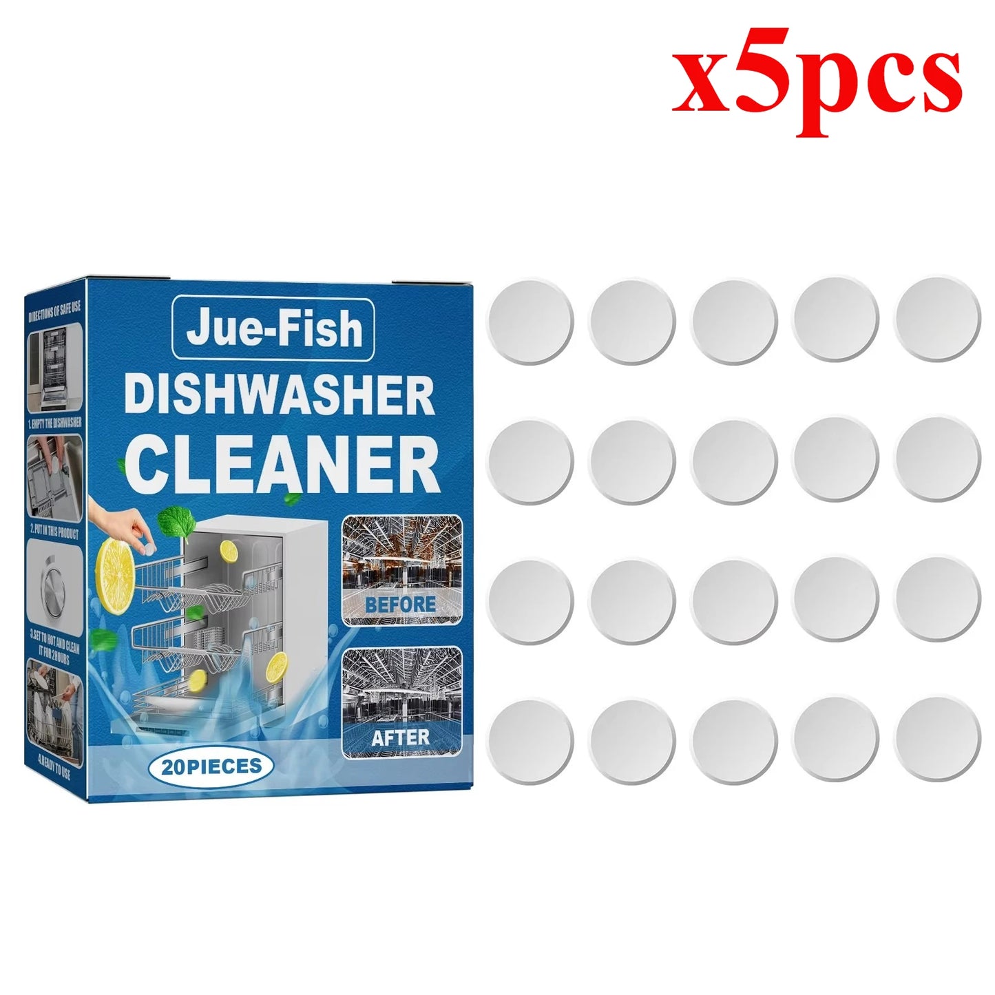 Dishwasher cleaning tablets; Built-in drawer dishwasher specific degreasing cleaning tablets