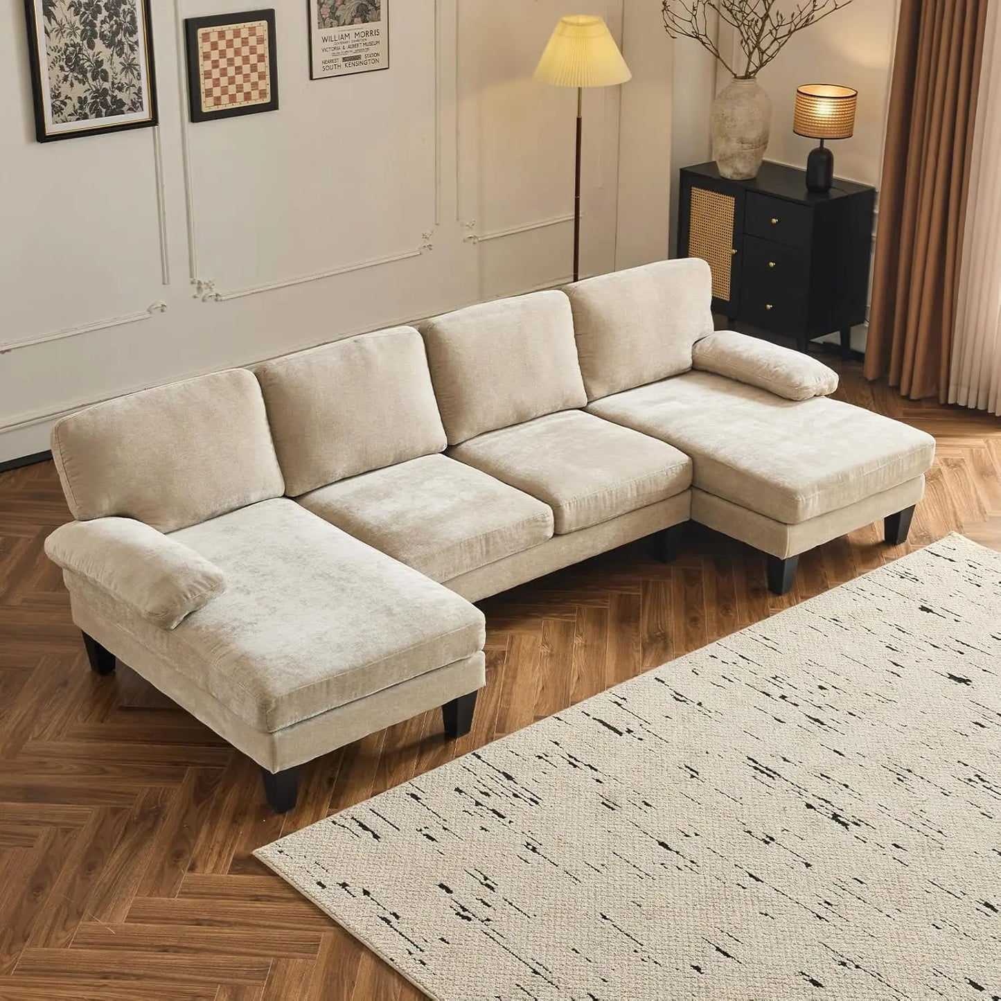 110" Sectional Couches for Living Room,U Shape Couch with Double Chaise, 4-Seat Sofa Set with Chenille Fabric for Home Furniture