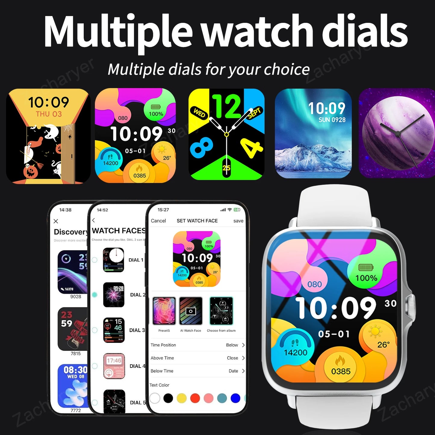 Smart watch, can answer and make calls, message reminder, multiple APP reminders, suitable for men and women, custom wallpaper