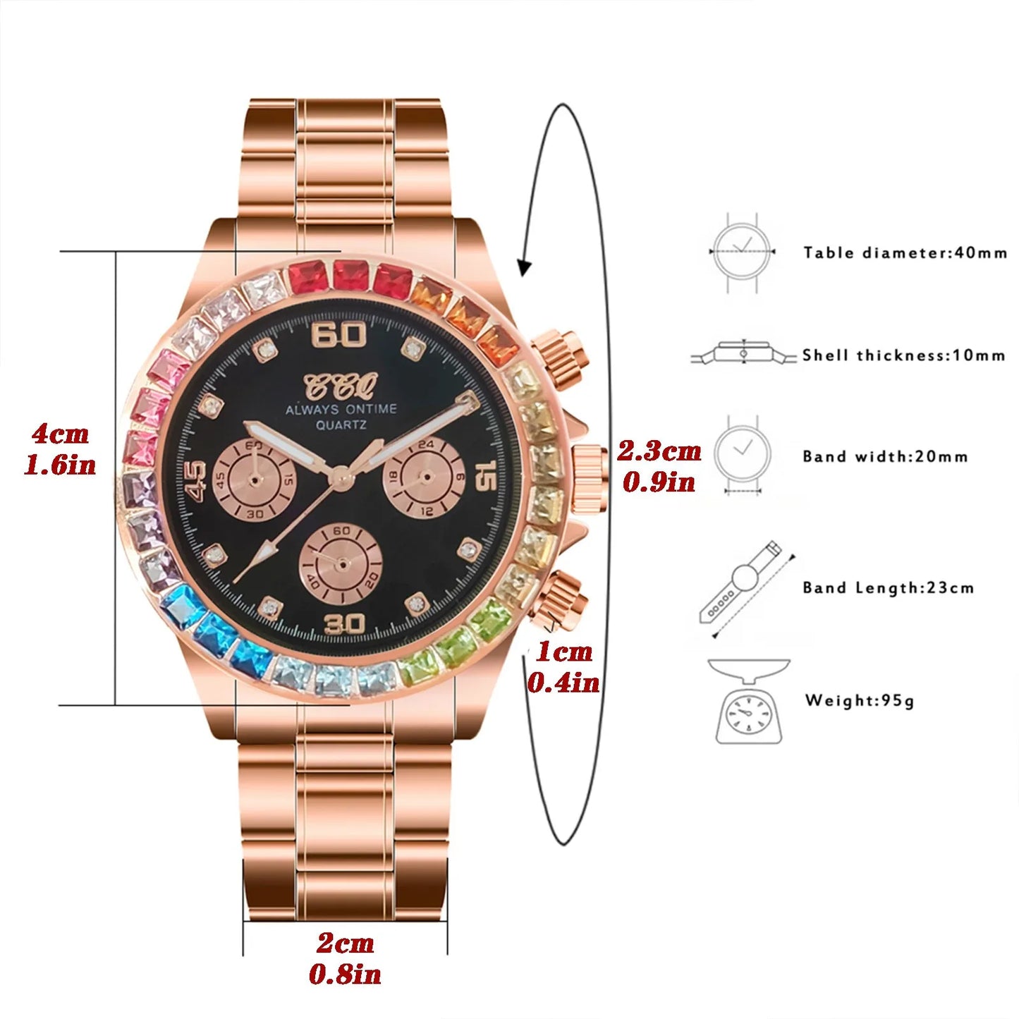 Colored Diamond Men'S Quartz Watch Stainless Steel Colored Rhinestone Men'S Watch Three-Eye Square Diamond Watch Montres Hommes