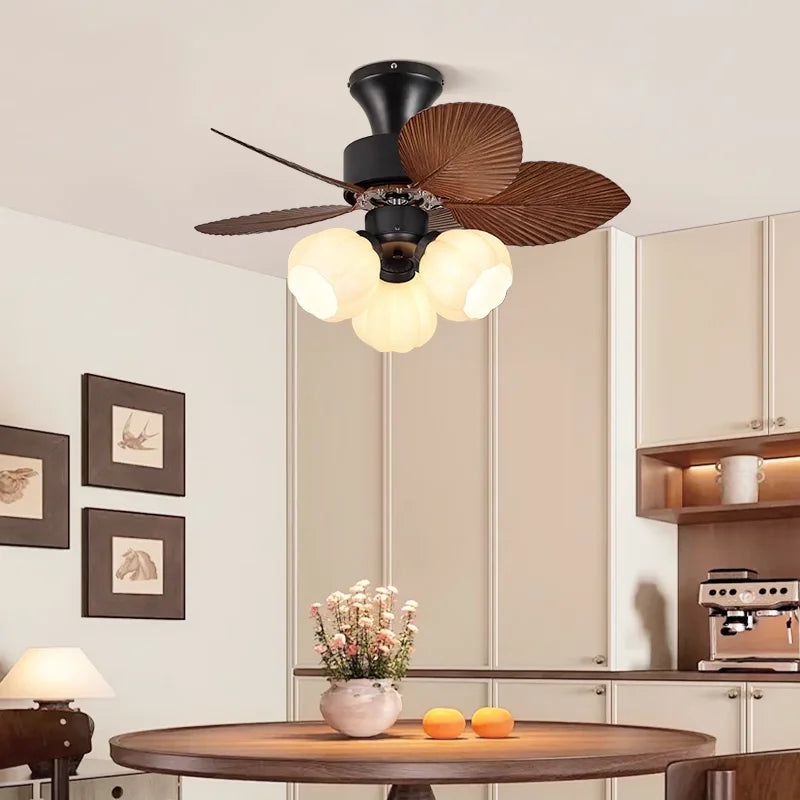American Retro celiing Fan Light European Mid-Century Luxury chandelier  Living Room Restaurant Bedroom Villa Cafe Remote Fan