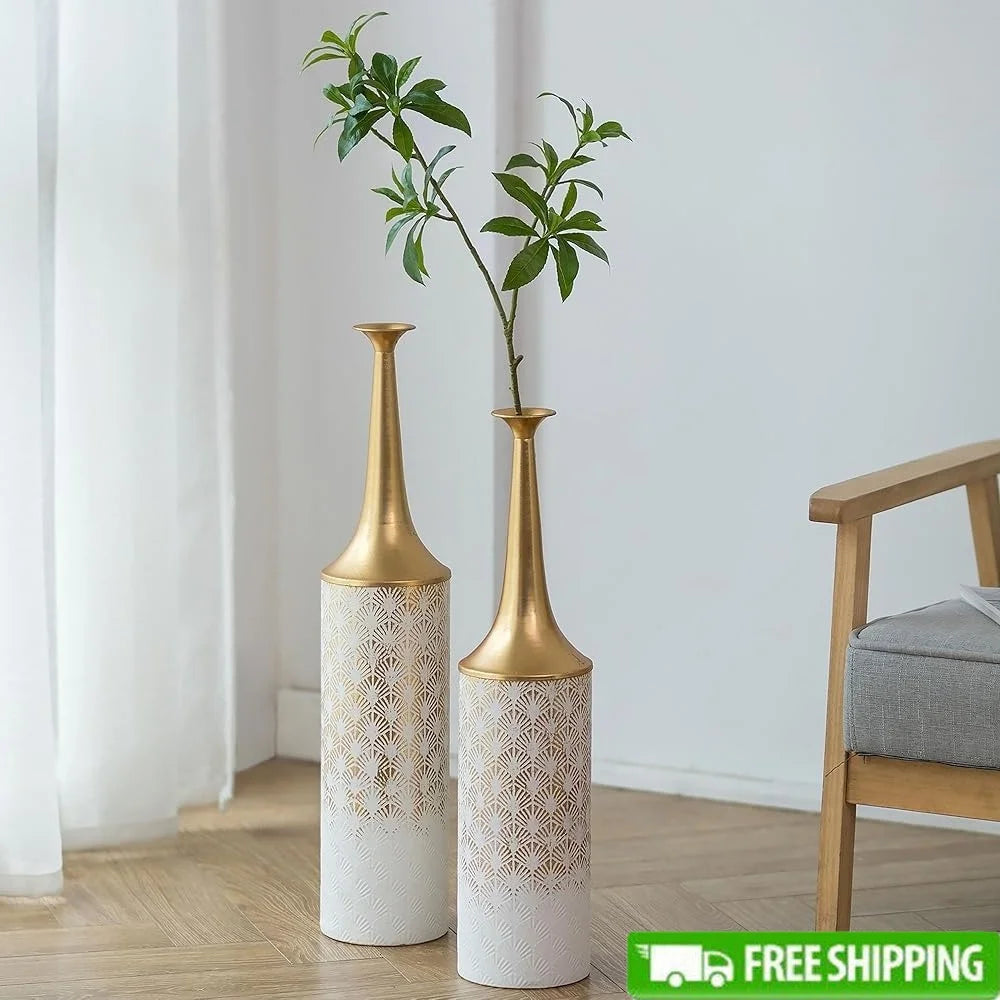 Contemporary Handmade Floor Vases Set of 2 Durable Metallic Vases Pampas Grass Rustic Home Decoration Living Room