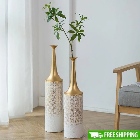 Contemporary Handmade Floor Vases Set of 2 Durable Metallic Vases Pampas Grass Rustic Home Decoration Living Room