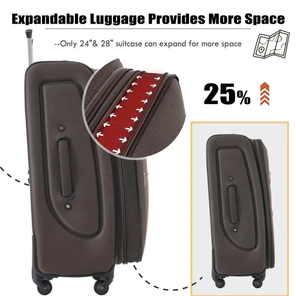 Lightweight Luggage Set 3pcs Expandable Suitcases Duffel Toiletry Bag Spinner Wheels TSA Lock Travel Suitcase Rolling Luggage