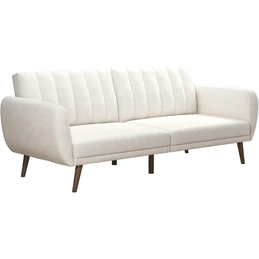 Mid-Century Modern  81.5" Futon Sofa Bed and Couch Sleeper,for Living Room, Ivory Boucle