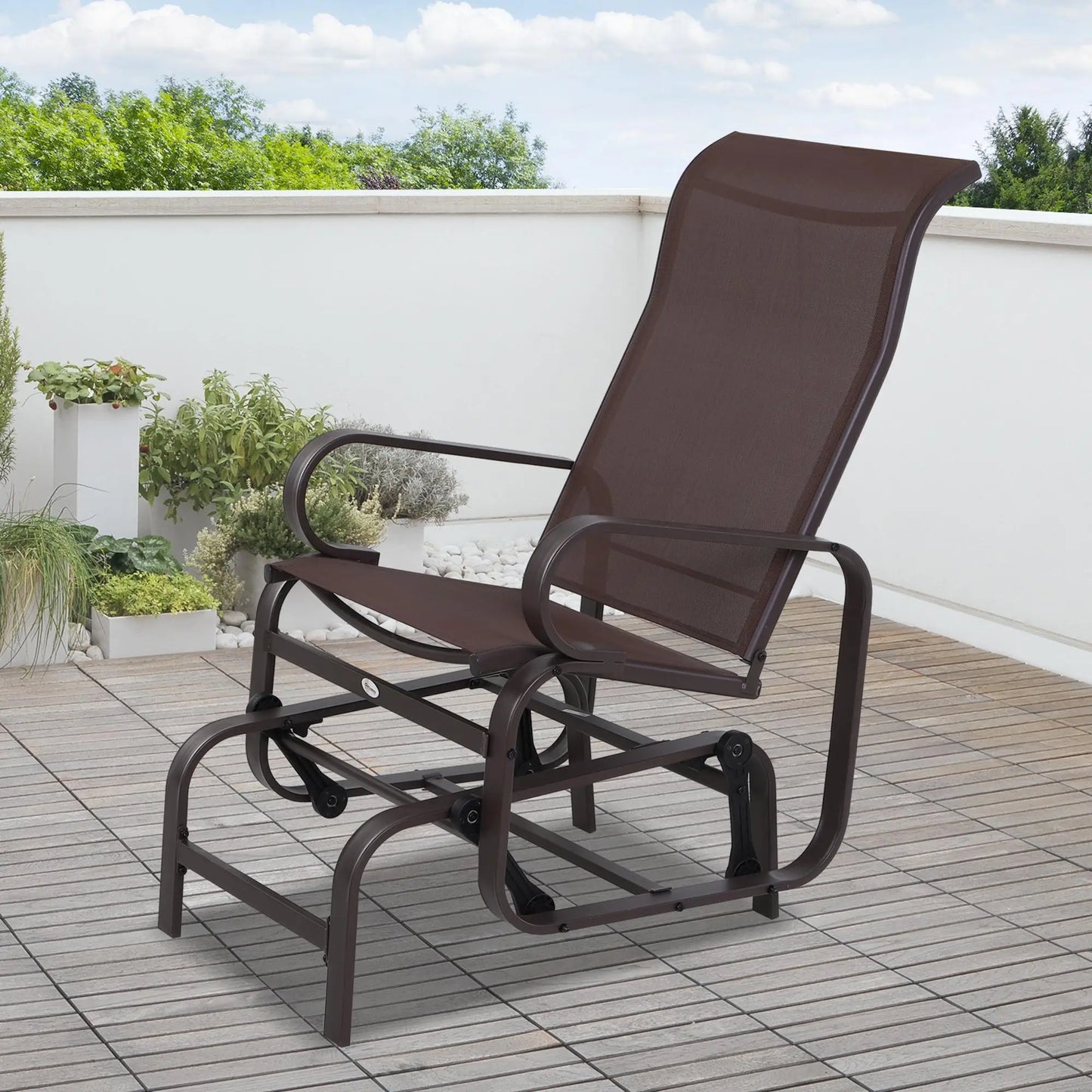 Outsunny Outdoor Gliding Rocking Chair w/ Metal Frame for Patio, Garden, Brown